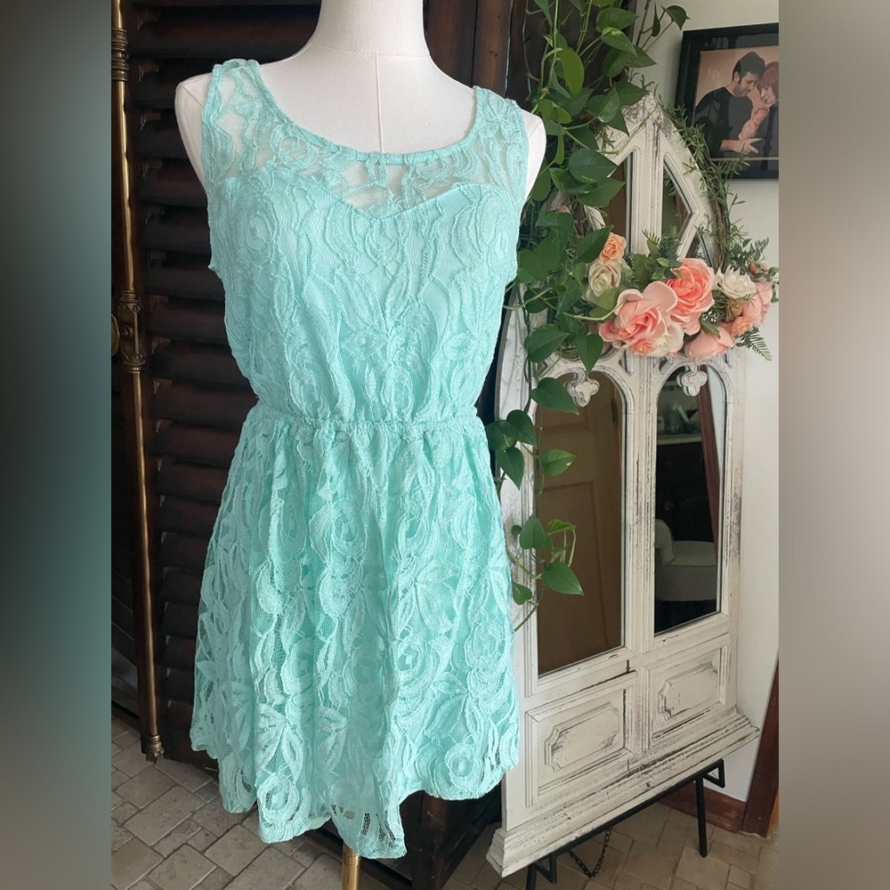 LA Hearts PAC SUN Elegant Lace Teal Green Dress Large NWT Homecoming